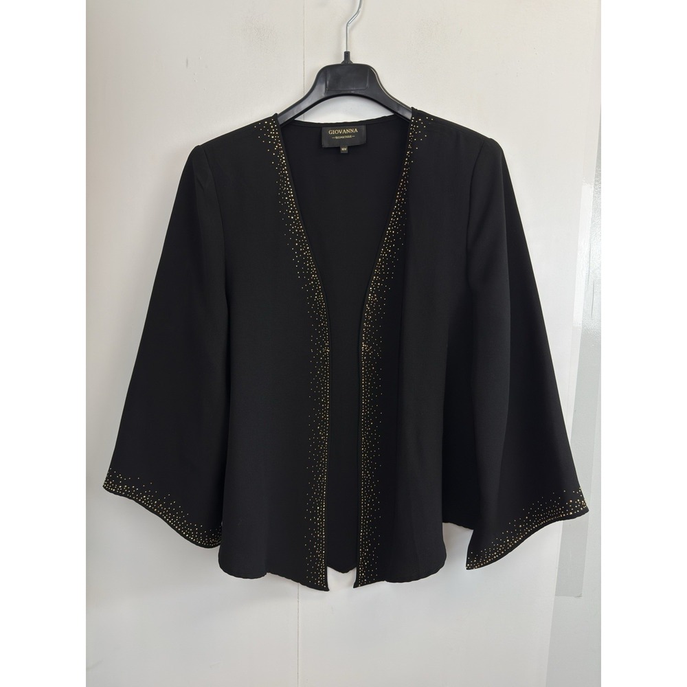 Giovanna Ladies 16W Black Blazer Jacket Polyester Open-Front Gold‎ Rhinestones